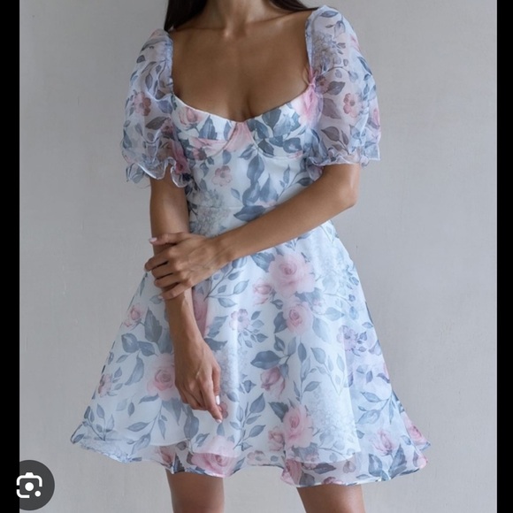 NWT The One By Lichi Floral Sheer Airy Puff Dress - Picture 1 of 14